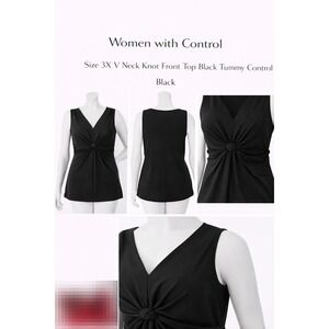 Women with Control Black V Neck Knot Front Tummy Control Top Plus Size 3X A23168